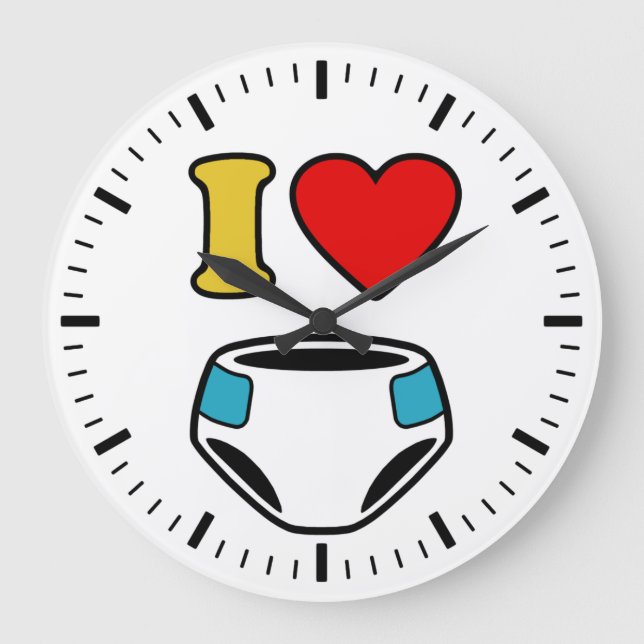 I LIEBE DIAPER GROßE WANDUHR (Vorderseite)