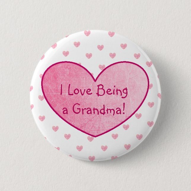 I Liebe, die ein Großmutter-Knopf-Rosa-Herzen ist Button (Vorderseite)