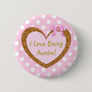 I Liebe, die ein Rosa-Herzen Tanten-Knopf ist Button