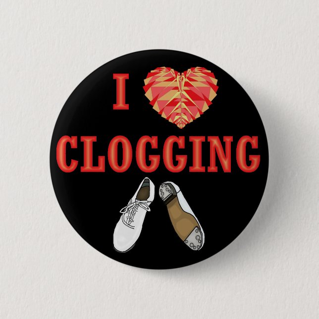 I Liebe, die großes Schuh-Tanzen-Herz verstopft Button (Vorderseite)