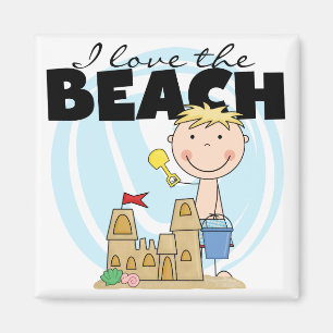 I Liebe die Strand-blonden Jungen-T-Shirts und die Magnet