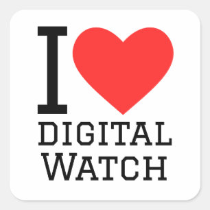 I Liebe digitale Uhr Quadratischer Aufkleber