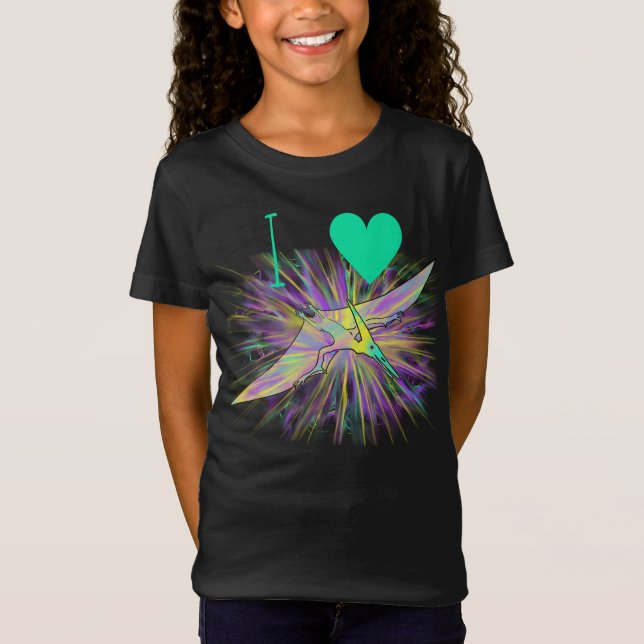 I Liebe Dinosaurier Colorful Psychedelic Pterodact T-Shirt (Vorderseite)