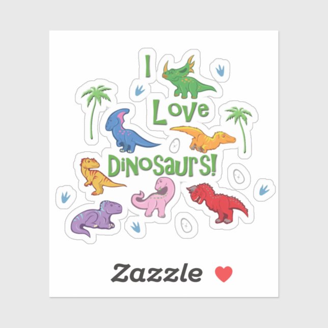 I Liebe Dinosaurier (Niedlich) Aufkleber (Blatt)