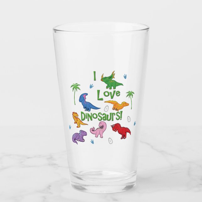 I Liebe Dinosaurier (Niedlich) Glas (Vorderseite)