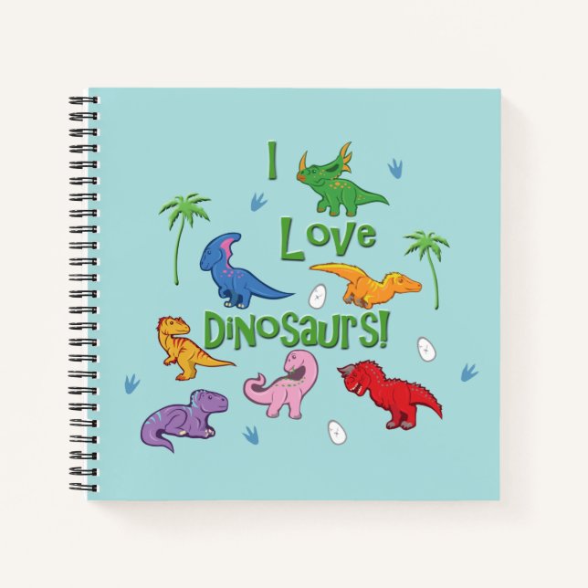I Liebe Dinosaurier (Niedlich) Notizbuch (Vorderseite)