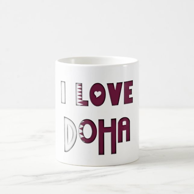 I Liebe-Doha-Flagge der Qatar-Typografie-Andenkens Kaffeetasse (Mittel)