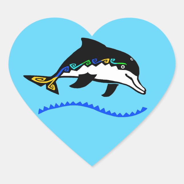I Liebe DOLPHINS - Wildfauna - Ozeanblau Herz-Aufkleber (Vorderseite)