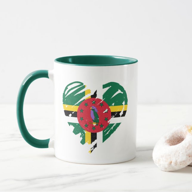 I Liebe Dominica - Dominikanisches Flaggenherz Tasse (Mit Donut)