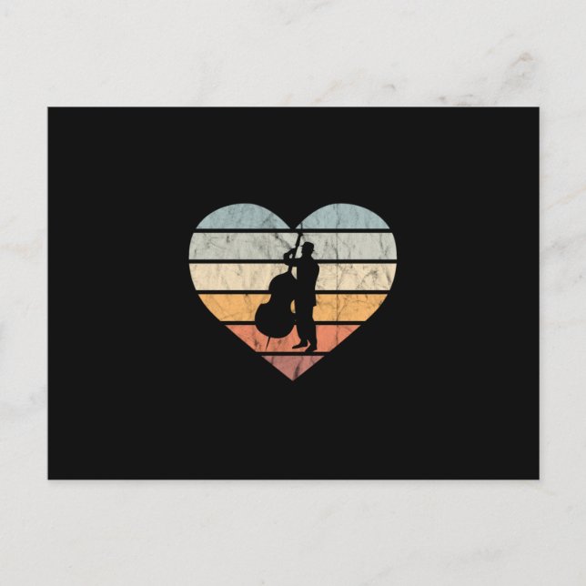 I Liebe Doppelbass Retro Herz Postkarte (Vorderseite)
