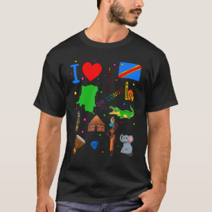I Liebe DR Kongo Handgezeichnete kongolesische Seh T-Shirt