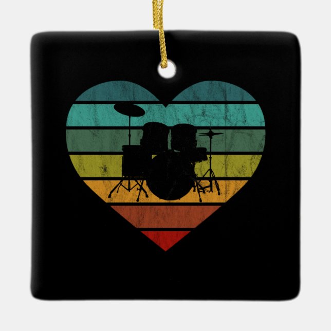 I Liebe Drums Retro Herz Keramikornament (Vorderseite)
