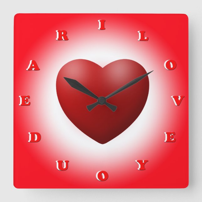 I Liebe, du liebe Quadratische Wanduhr (Vorderseite)