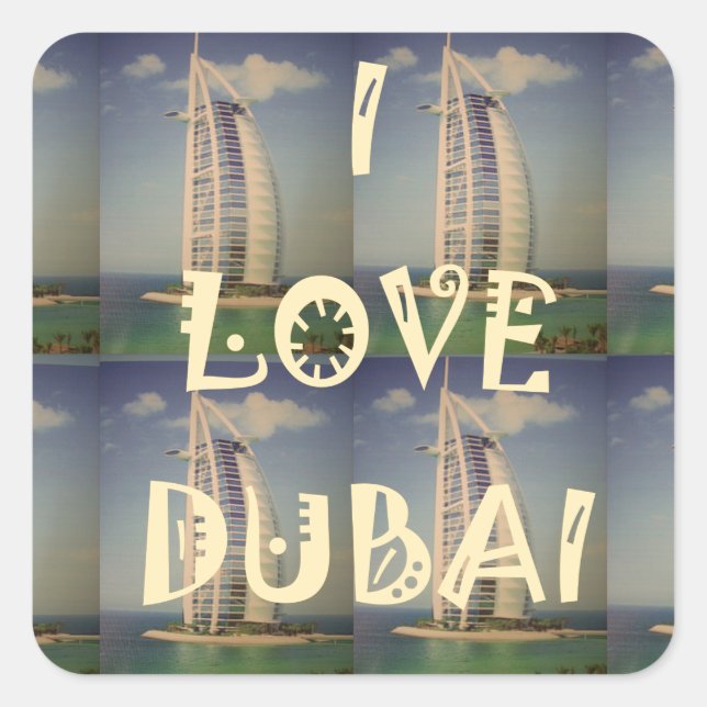 I Liebe Dubai Quadratischer Aufkleber (Vorderseite)