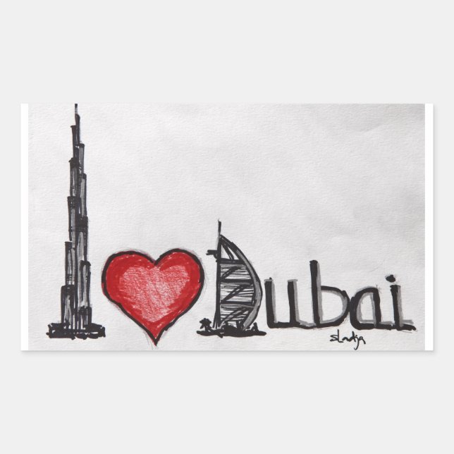 I Liebe Dubai Rechteckiger Aufkleber (Vorderseite)