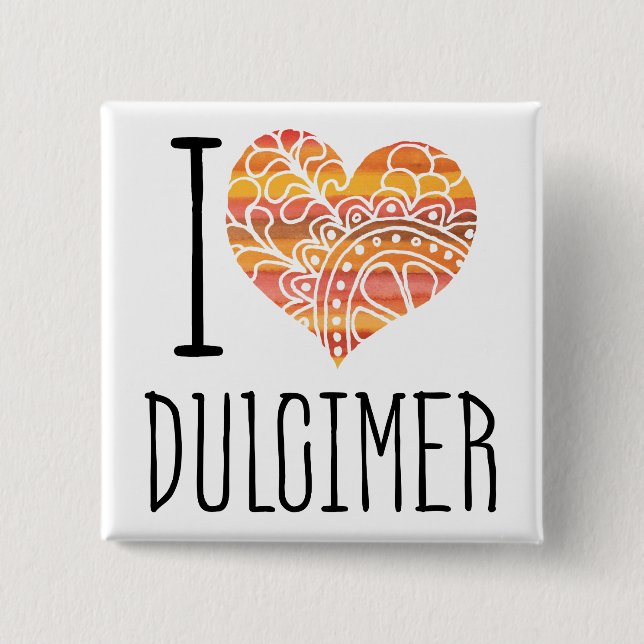 I Liebe Dulcimer Orange Mandala Herz Button (Vorderseite)