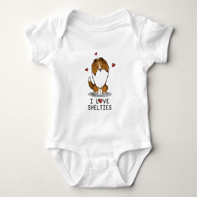 I Liebe (Einzel-2) Shetland Sheepdogs Niedlich Baby Strampler (Vorderseite)