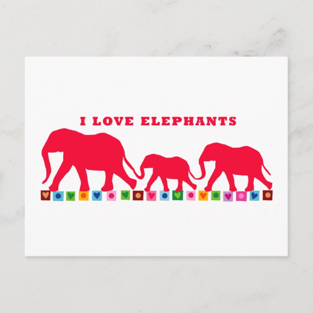 I Liebe Elefanten (rot) Postkarte (Vorderseite)