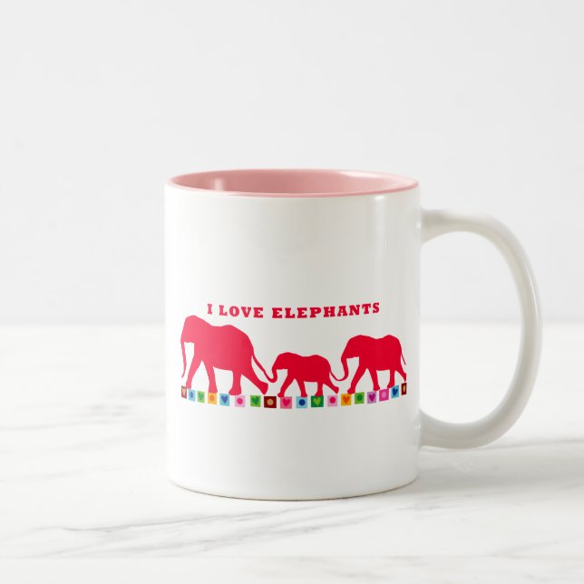 I Liebe Elefanten (rot) Zweifarbige Tasse (Rechts)