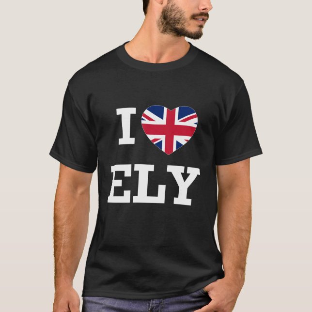I Liebe Ely England Union Jack Flag Herz Englisch T-Shirt (Vorderseite)