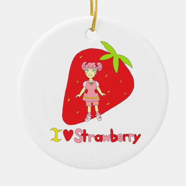 I Liebe-Erdbeere Keramik Ornament (Vorne)