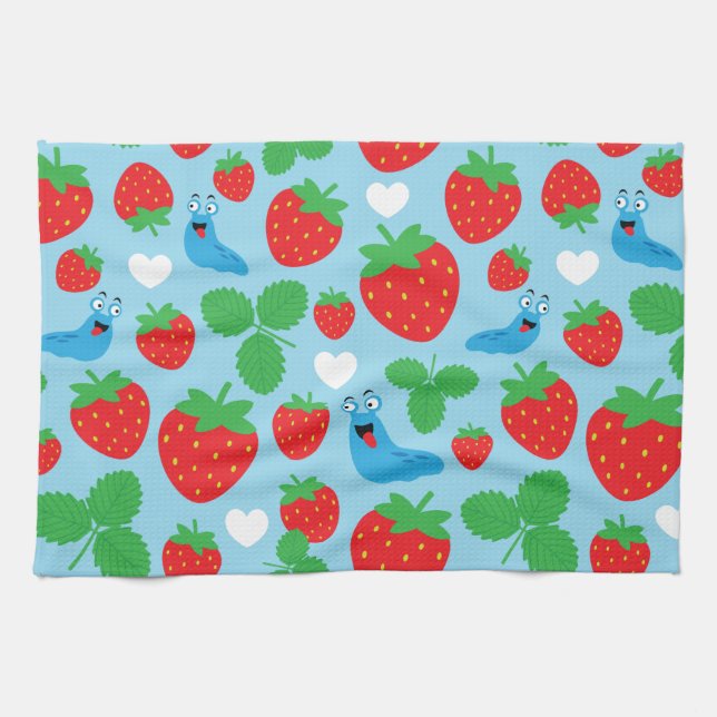 I Liebe Erdbeeren Nahtloses Muster Geschirrtuch (Horizontal)