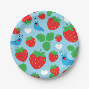 I Liebe Erdbeeren Nahtloses Muster Pappteller