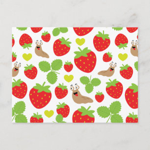 I Liebe Erdbeeren Nahtloses Muster Postkarte
