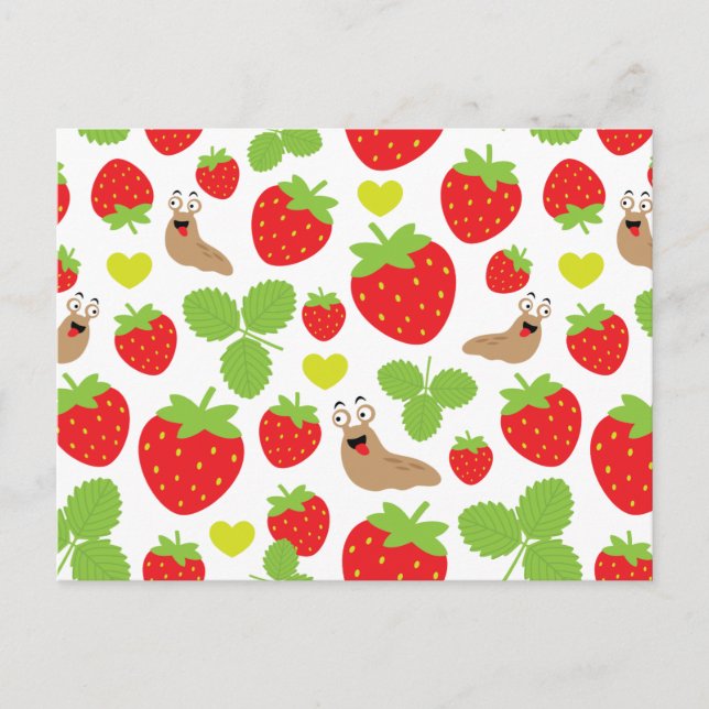 I Liebe Erdbeeren Nahtloses Muster Postkarte (Vorderseite)