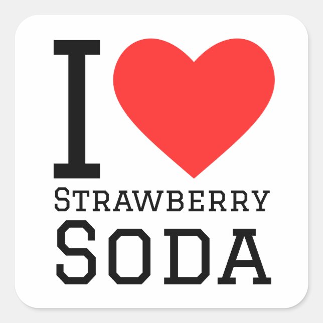 I Liebe Erdbeersoda Quadratischer Aufkleber (Vorderseite)