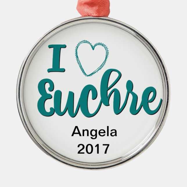 I Liebe Euchre Personalisiert Letters Design Silbernes Ornament (Vorne)