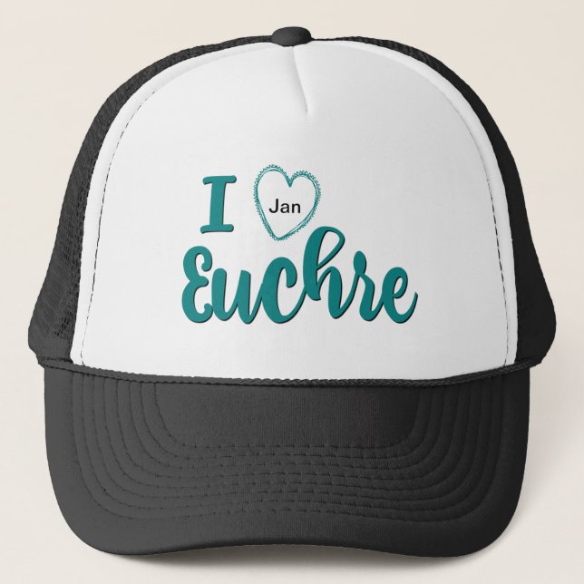 I Liebe Euchre Personalisiert Letters Design Truckerkappe (Vorderseite)