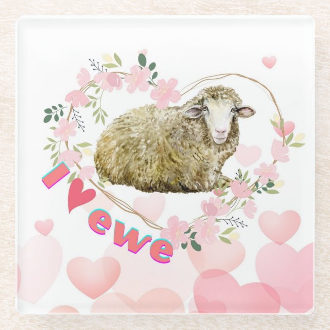I Liebe Ewe Glasuntersetzer (Vorderseite)