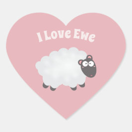 I Liebe Ewe Kawaii Süße Tier Funny Pun Spaß Pink Herz-Aufkleber
