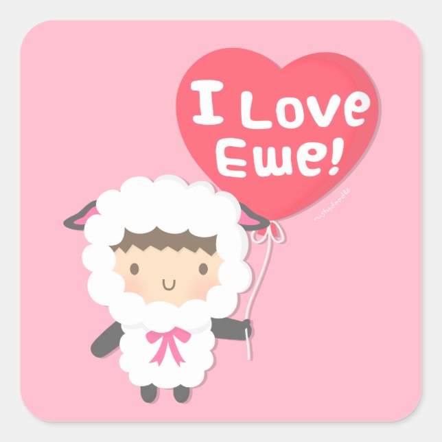 I Liebe Ewe Niedliche Schafspuppe Spaß Quadratischer Aufkleber (Vorderseite)