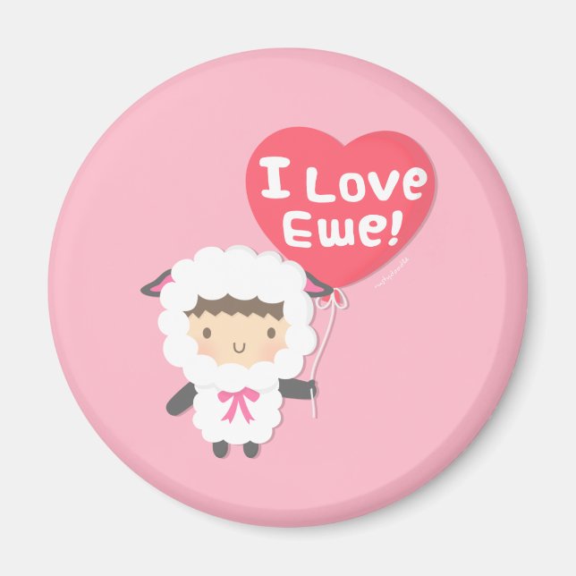 I Liebe Ewe Niedlichen Schafspuppe Spaß Magnet (Vorne)