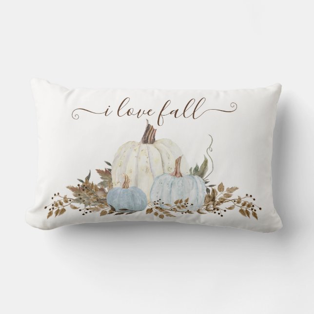 I Liebe Fall Dusty Blue White Pumpkins Land Lendenkissen (Vorderseite)