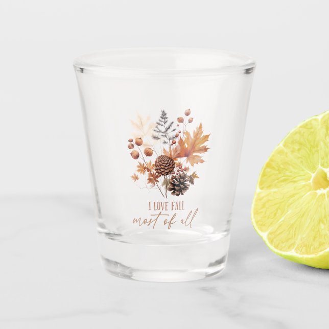 I Liebe fällt am meisten - Blätter Schnapsglas (Vorderseite)