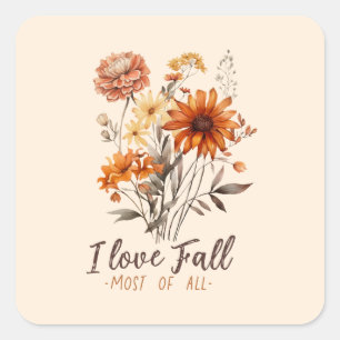 I Liebe fällt am meisten - Herbstblätter Quadratischer Aufkleber