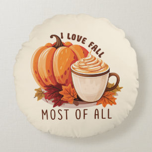 I Liebe fällt am meisten - Latte & Herbst Vibes Rundes Kissen