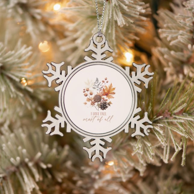 I Liebe fällt die meisten Blätter Schneeflocken Zinn-Ornament (Baum)