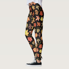 I Liebe fällt Herbstblätter und Textmuster schwarz Leggings