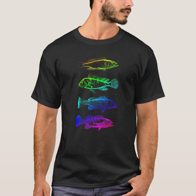 I Liebe Fischerei Meerbarsche Regenbogen Darwin Il T-Shirt (Vorderseite)