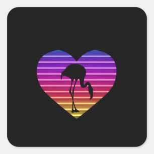 I Liebe Flamingos 80er Retro Herz Sunset Quadratischer Aufkleber