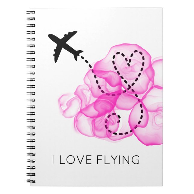 I Liebe Fliegendes Herzflugzeug Rosa Wolken Spaß Notizblock (Vorderseite)