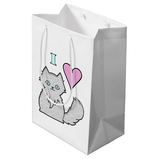 I Liebe Fluffy White Kätzchens Mittlere Geschenktüte (Rückseite Schrägansicht)