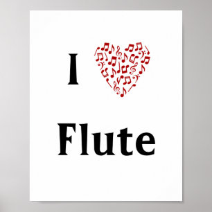 I Liebe Flute Rotes Herz Musiknoten Poster