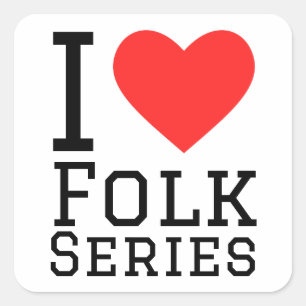I Liebe Folk Serie Quadratischer Aufkleber