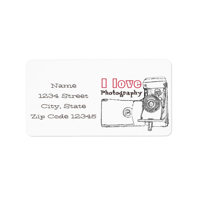 I Liebe Fotografie Retro-Kamera Adressaufkleber (Vorne)