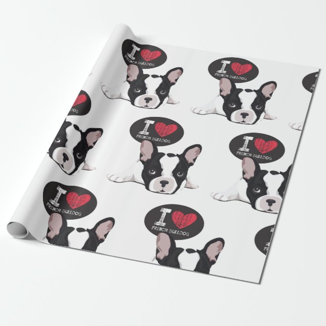I Liebe French Bulldog Geschenkpapier (Ungerollt)